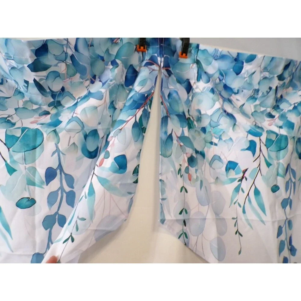 VCNY Eucalyptus Watercolor Valance 54 x 18 in Teal Blue Polyester